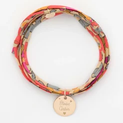 Bracelet 3 tours Liberty personnalisé médaille gravée plaqué or 15 mm - Nos petits imparfaits