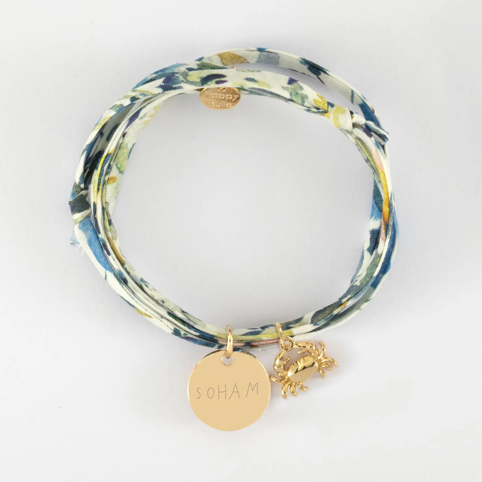 Bracelet 3 tours Liberty personnalisé médaille gravée plaqué or 15 mm et breloque(s) summer - à composer