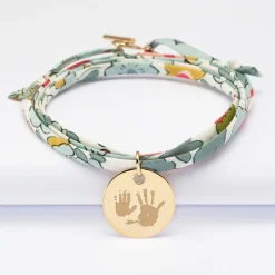 Bracelet 3 tours Liberty personnalisé médaille gravée plaqué or 19 mm