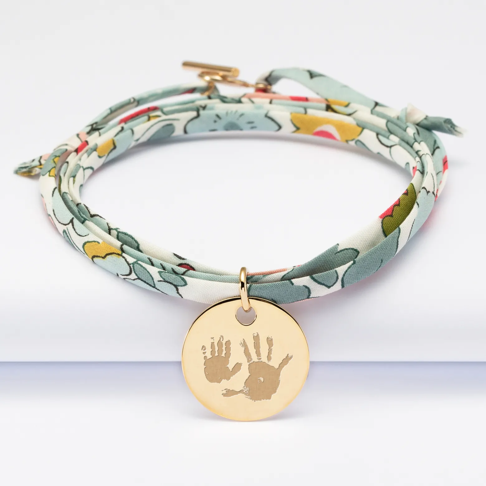 Bracelet 3 tours Liberty personnalisé médaille gravée plaqué or 19 mm