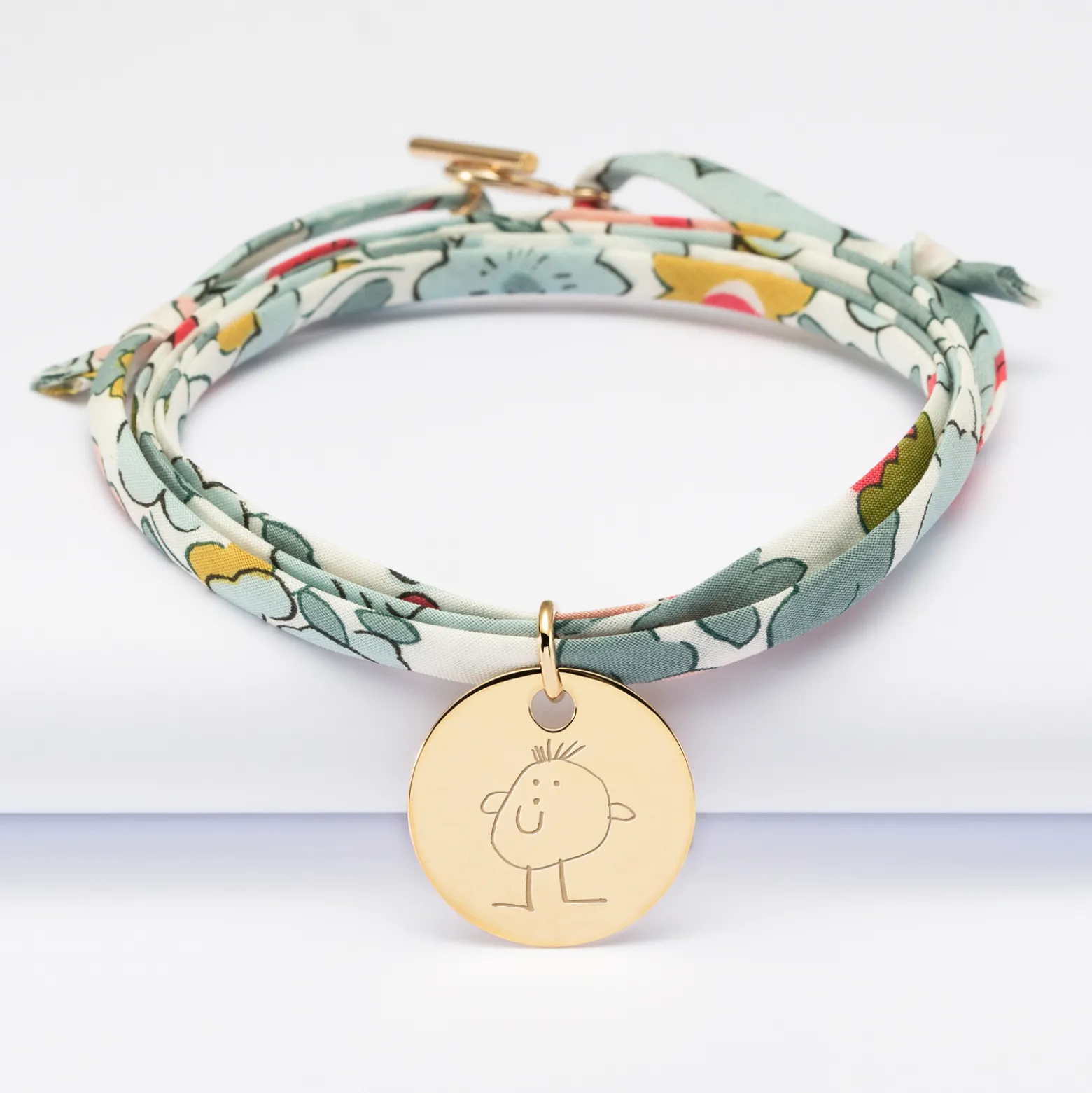 Bracelet 3 tours Liberty personnalisé médaille gravée plaqué or 19 mm