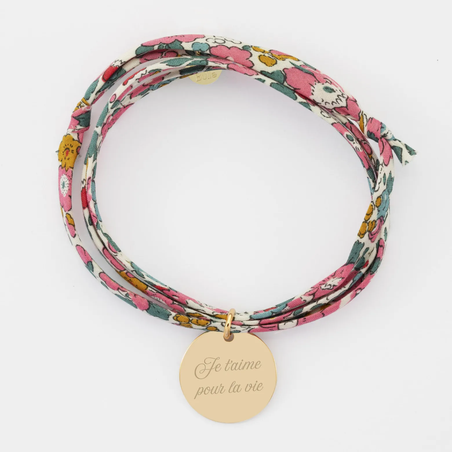 Bracelet 3 tours Liberty personnalisé médaille gravée plaqué or 19 mm