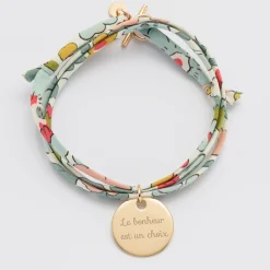 Bracelet 3 tours Liberty personnalisé médaille gravée plaqué or 19 mm