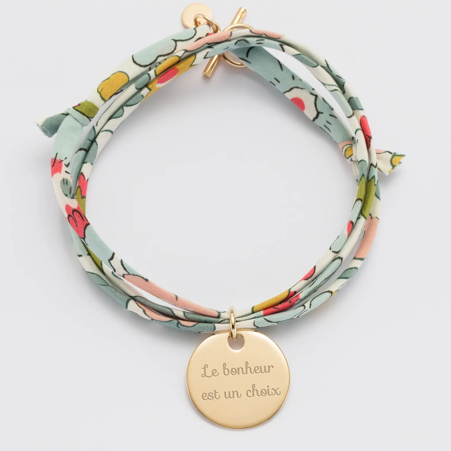 Bracelet 3 tours Liberty personnalisé médaille gravée plaqué or 19 mm