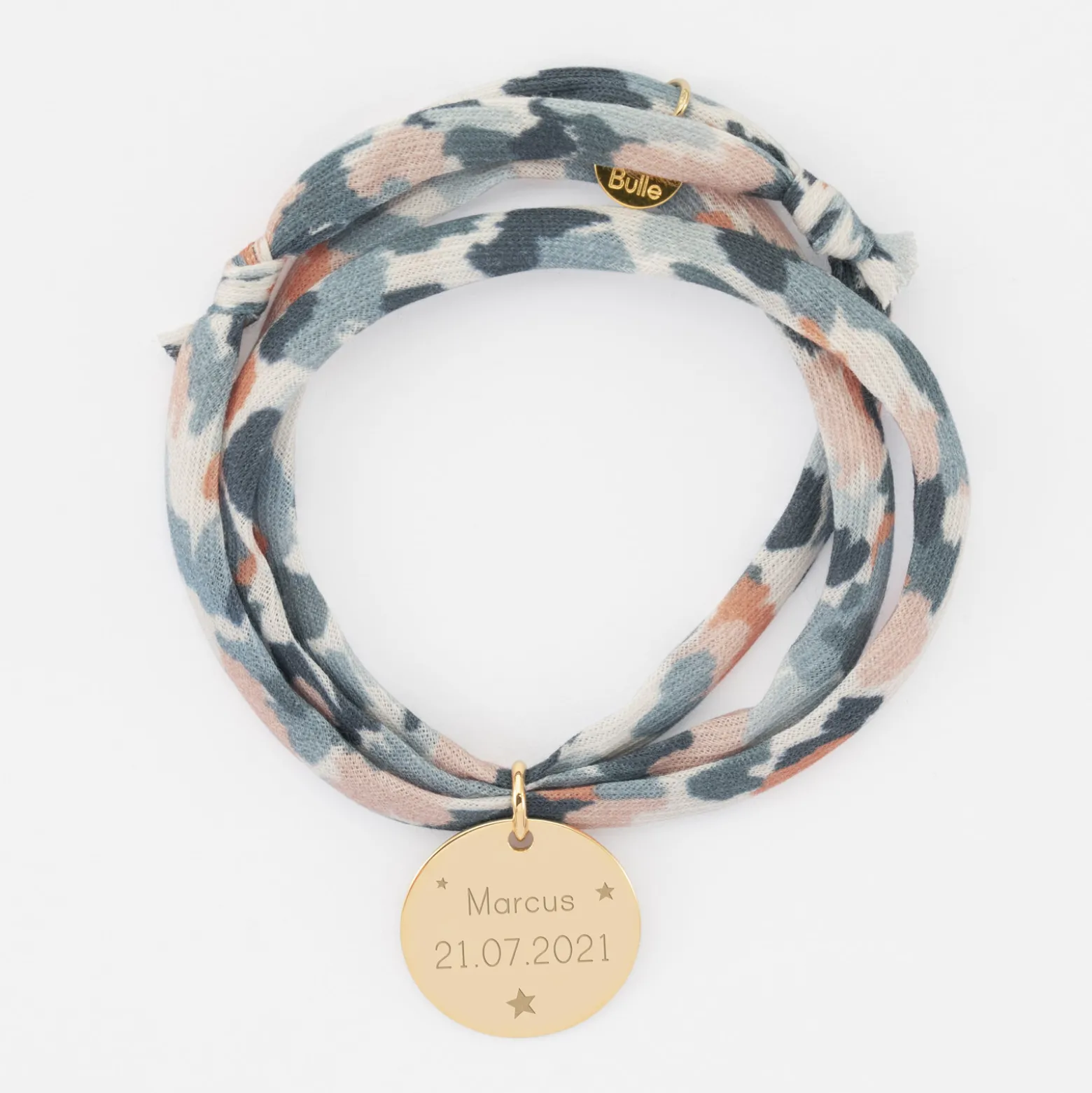 Bracelet 3 tours Liberty personnalisé médaille gravée plaqué or 19 mm