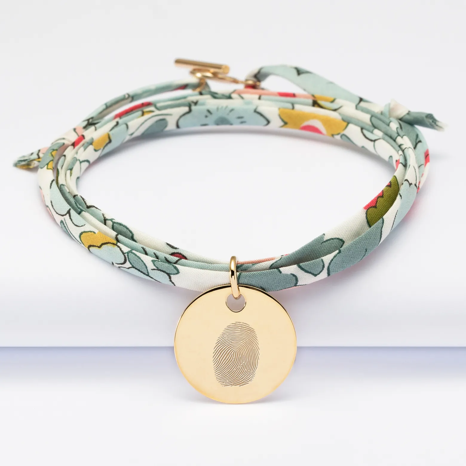 Bracelet 3 tours Liberty personnalisé médaille gravée plaqué or 19 mm