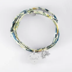 Bracelet 3 tours Liberty personnalisé médaille gravée argent 15 mm et breloque(s) summer - à composer