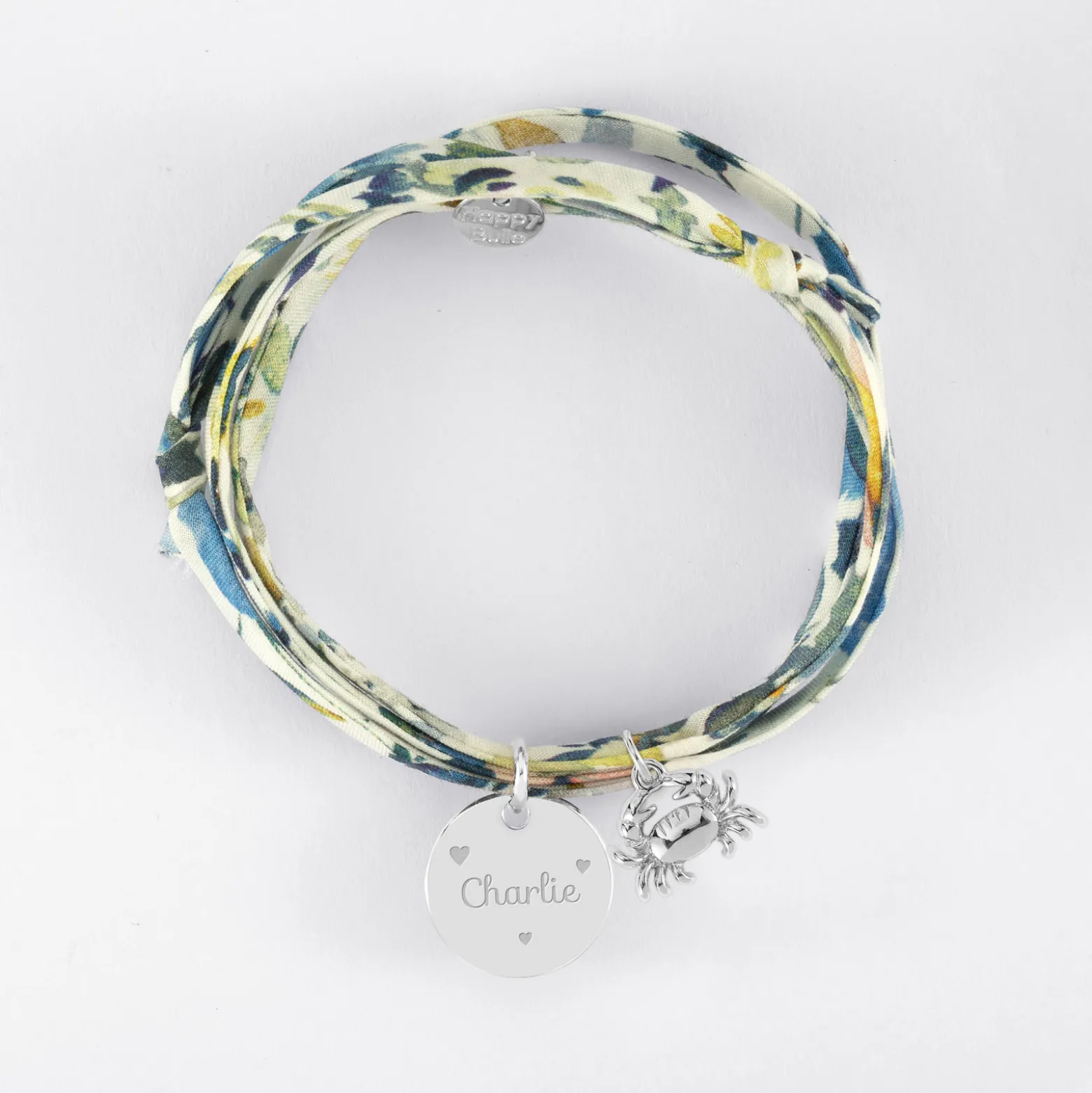 Bracelet 3 tours Liberty personnalisé médaille gravée argent 15 mm et breloque(s) summer - à composer