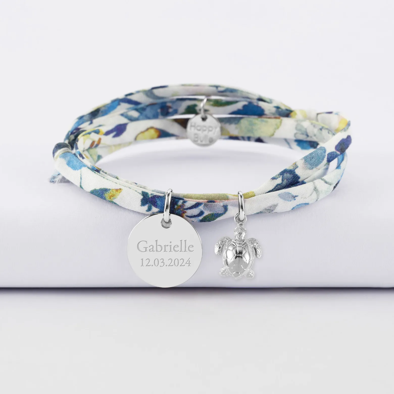 Bracelet 3 tours Liberty personnalisé médaille gravée argent 15 mm et breloque(s) summer - à composer