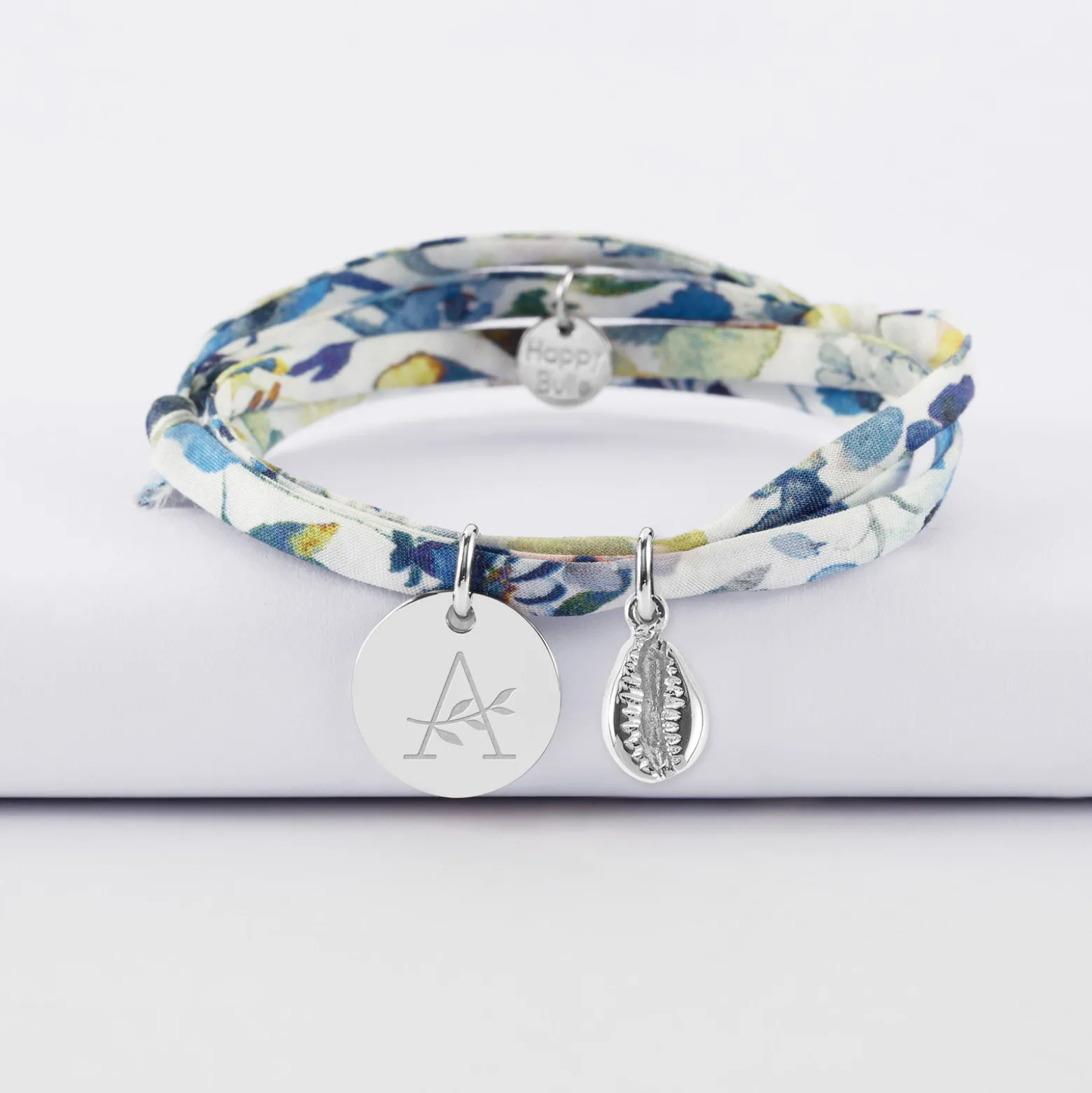 Bracelet 3 tours Liberty personnalisé médaille gravée argent 15 mm et breloque(s) summer - à composer