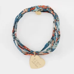 Bracelet 3 tours Liberty personnalisé médaille gravée plaqué or dormeuse coeur 19x21 mm