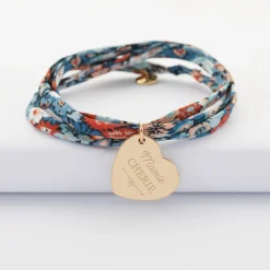 Bracelet 3 tours Liberty personnalisé médaille gravée plaqué or dormeuse coeur 19x21 mm