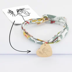 Bracelet 3 tours Liberty personnalisé médaille gravée plaqué or dormeuse coeur 19x21 mm