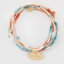 Bracelet 3 tours Liberty personnalisé prénom médaille gravée plaqué or nuage 20x14 mm