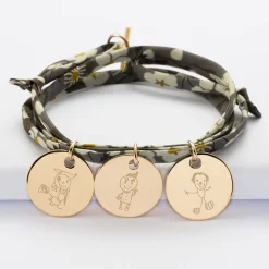Bracelet 3 tours liberty personnalisé 3 médailles gravées plaqué or 19 mm