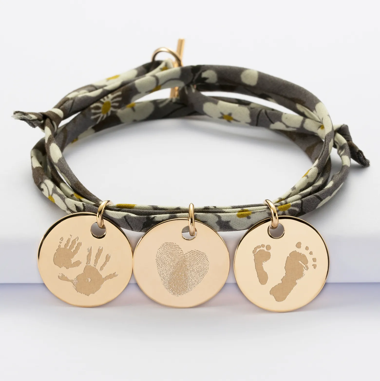Bracelet 3 tours liberty personnalisé 3 médailles gravées plaqué or 19 mm