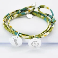 Bracelet 3 tours Liberty personnalisé 2 médailles gravées argent 15 mm