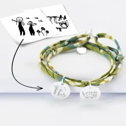 Bracelet 3 tours Liberty personnalisé 2 médailles gravées argent 15 mm