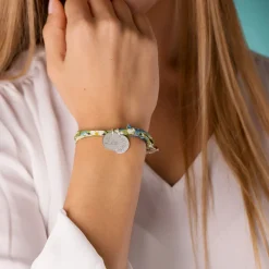 Bracelet 3 tours Liberty personnalisé 2 médailles gravées argent 15 mm