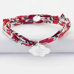 Bracelet 3 tours Liberty personnalisé prénom médaille gravée argent nuage 20x14 mm