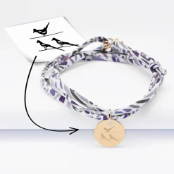 Bracelet 3 tours Liberty personnalisé médaille gravée plaqué or 15 mm