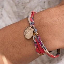 Bracelet 3 tours Liberty personnalisé médaille gravée plaqué or 15 mm