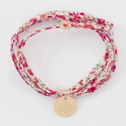 Bracelet 3 tours Liberty personnalisé médaille gravée plaqué or 15 mm