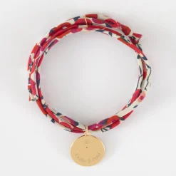 Bracelet 3 tours Liberty personnalisé médaille gravée plaqué or texturée rose scintillante 19 mm