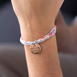 Bracelet 3 tours Liberty personnalisé médaille soleil coeur bombé gravée plaqué or 19 mm