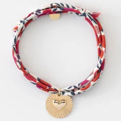 Bracelet 3 tours Liberty personnalisé médaille soleil coeur bombé gravée plaqué or 19 mm