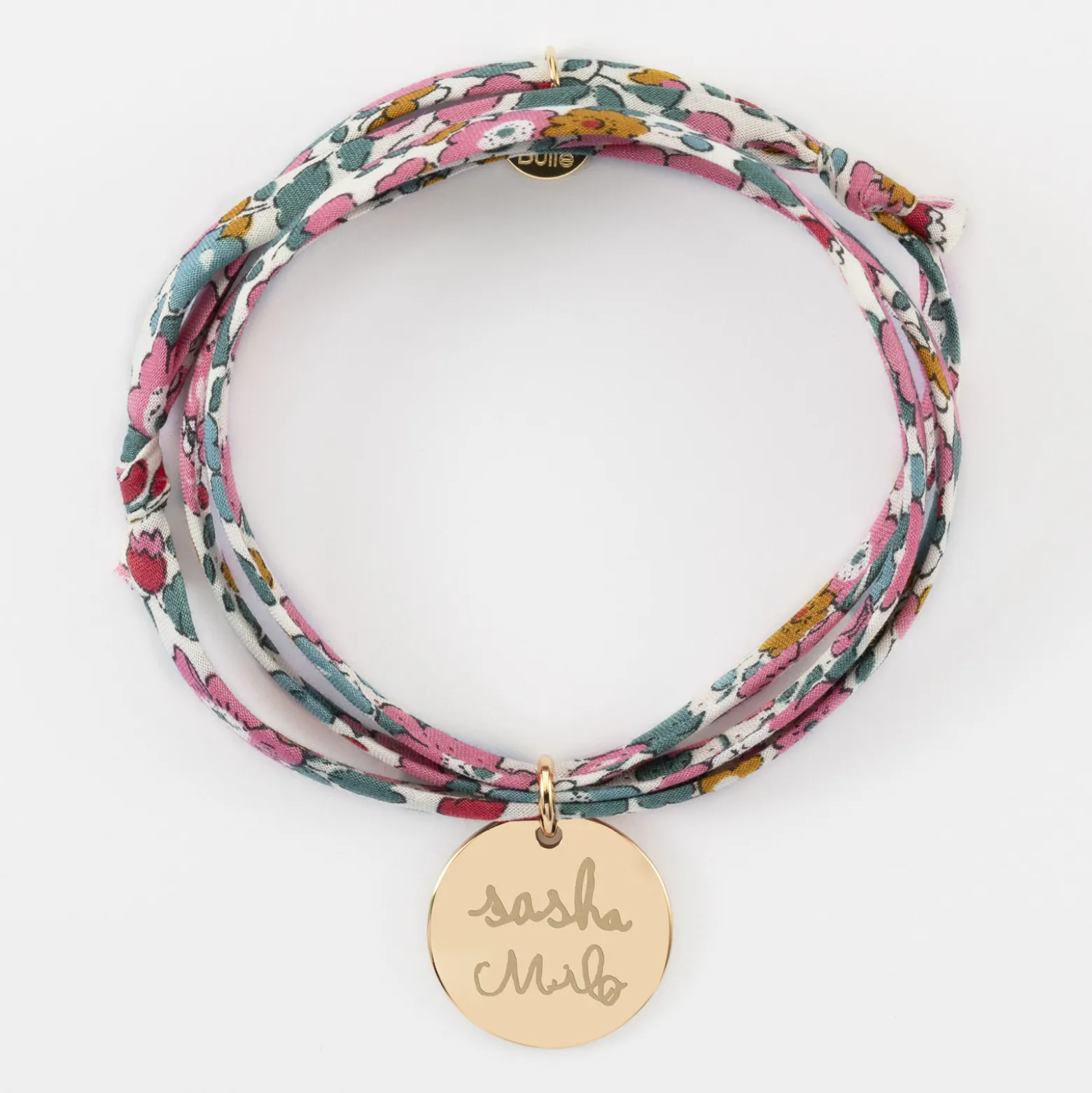 Bracelet 3 tours Liberty personnalisé médaille martelée gravée plaqué or 19 mm