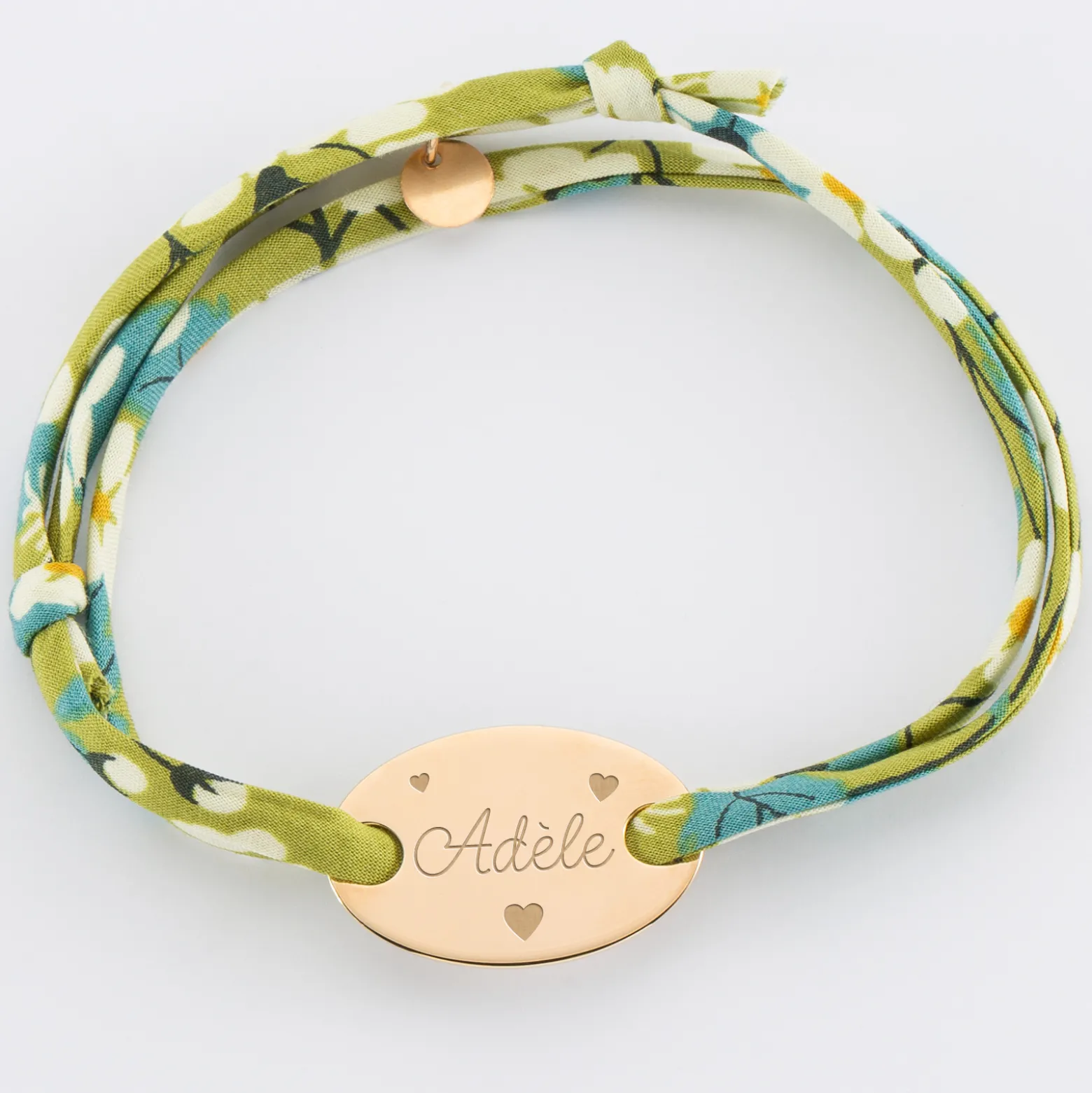 Bracelet 2 tours Liberty personnalisé médaille gravée plaqué or ovale 25x16 mm