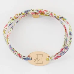 Bracelet 2 tours Liberty personnalisé médaille gravée plaqué or ovale 25x16 mm