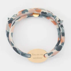 Bracelet 2 tours Liberty personnalisé médaille gravée plaqué or ovale 25x16 mm