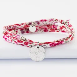 Bracelet 3 tours Liberty personnalisé médaille martelée gravée argent 15 mm