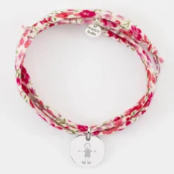 Bracelet 3 tours Liberty personnalisé médaille martelée gravée argent 15 mm
