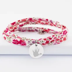 Bracelet 3 tours Liberty personnalisé médaille martelée gravée argent 15 mm