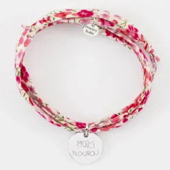 Bracelet 3 tours Liberty personnalisé médaille martelée gravée argent 15 mm