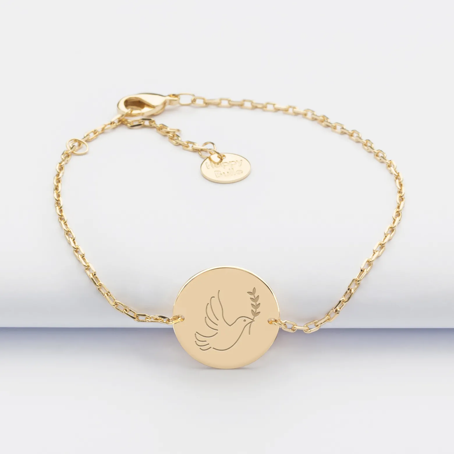 Bracelet Baptême enfant chaîne personnalisé médaille gravée plaqué or 2 trous 15 mm