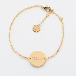 Bracelet Baptême enfant chaîne personnalisé médaille gravée plaqué or 2 trous 15 mm