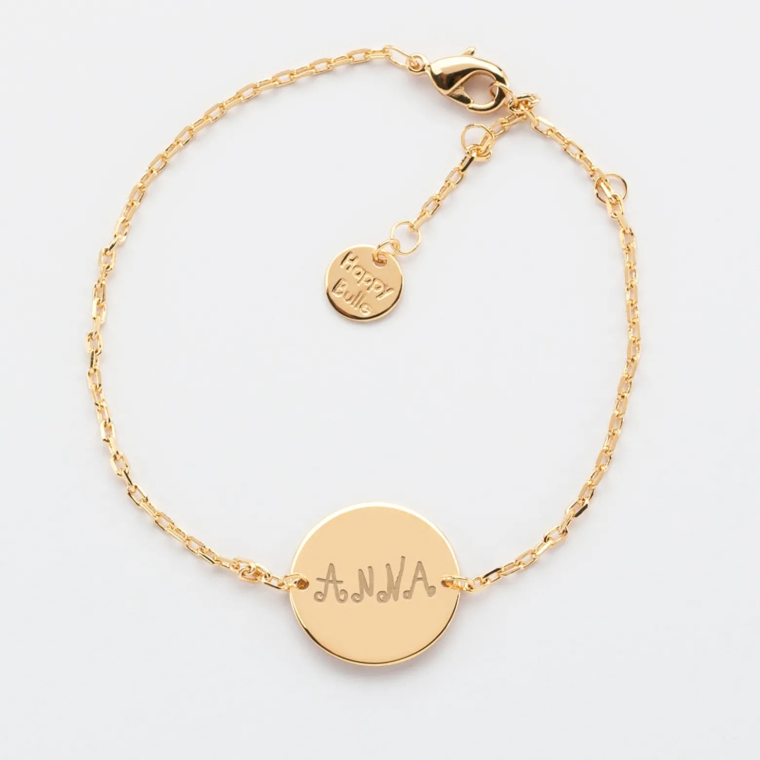 Bracelet Baptême enfant chaîne personnalisé médaille gravée plaqué or 2 trous 15 mm