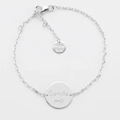 Bracelet baptême enfant chaîne personnalisé médaille gravée argent 2 trous 15 mm