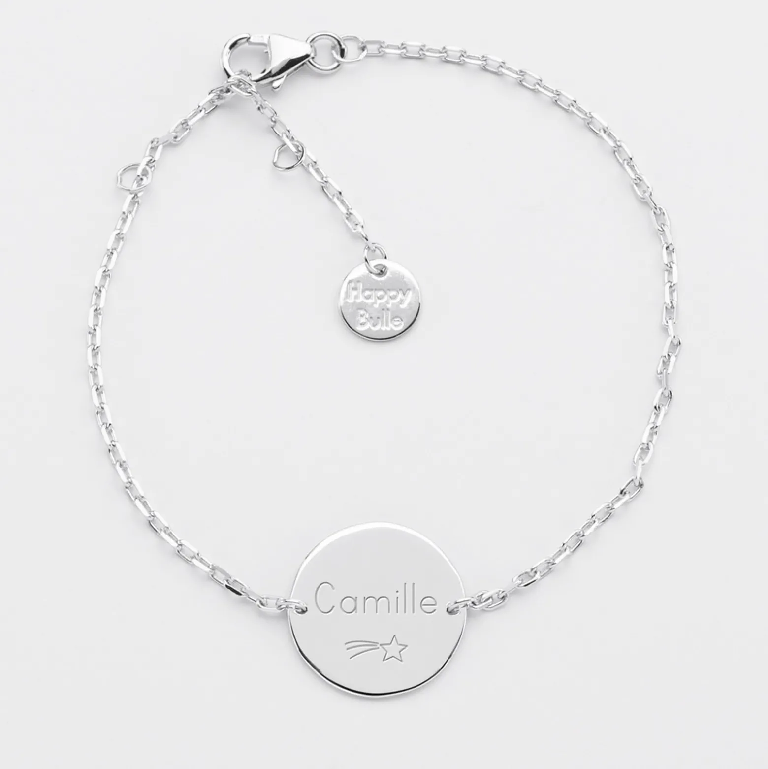 Bracelet baptême enfant chaîne personnalisé médaille gravée argent 2 trous 15 mm