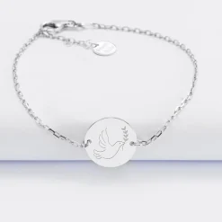 Bracelet baptême enfant chaîne personnalisé médaille gravée argent 2 trous 15 mm