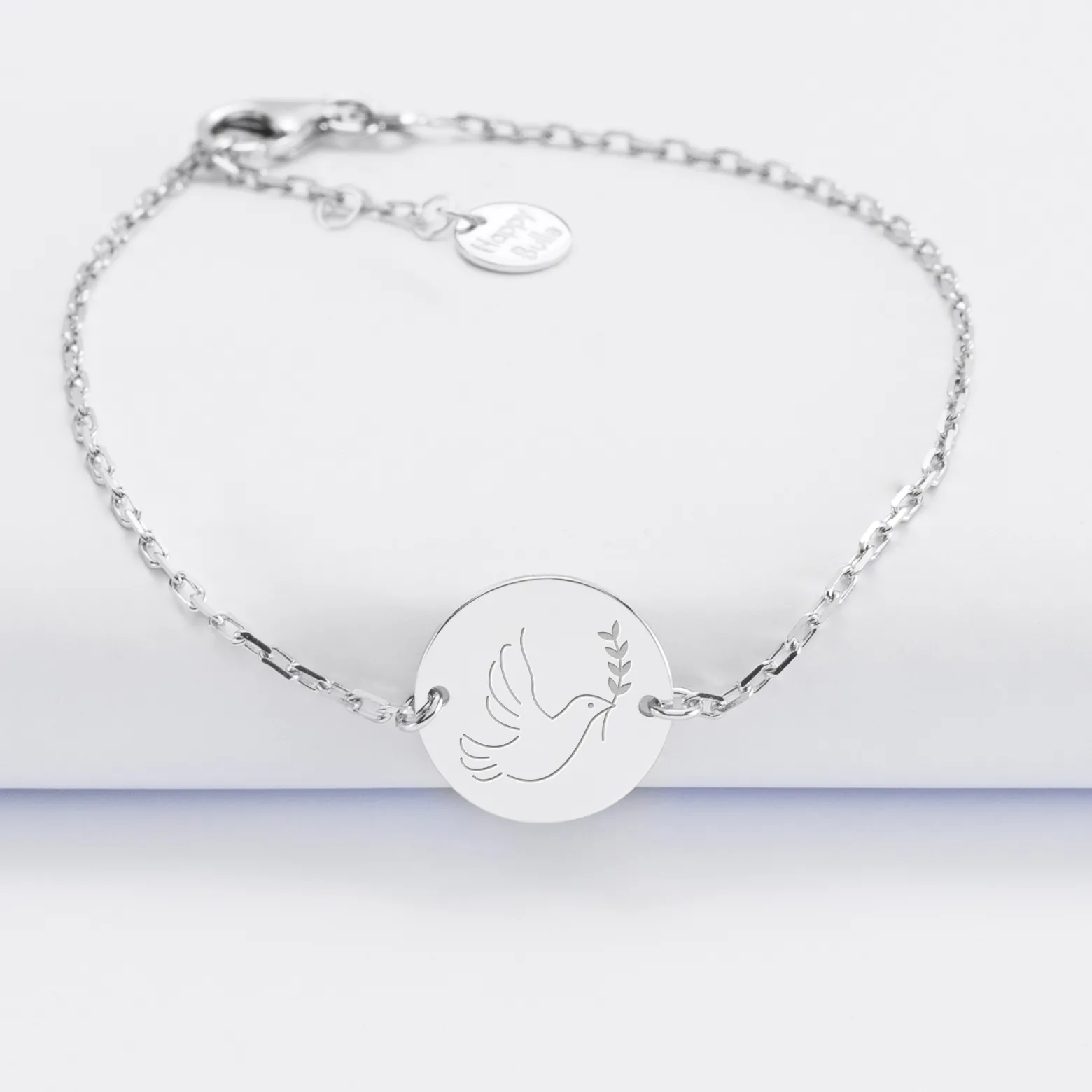 Bracelet baptême enfant chaîne personnalisé médaille gravée argent 2 trous 15 mm