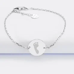Bracelet baptême enfant chaîne personnalisé médaille gravée argent 2 trous 15 mm