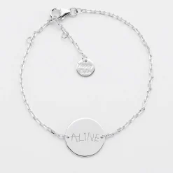 Bracelet baptême enfant chaîne personnalisé médaille gravée argent 2 trous 15 mm