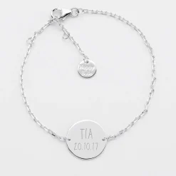 Bracelet baptême enfant chaîne personnalisé médaille gravée argent 2 trous 15 mm - Nos petits imparfaits