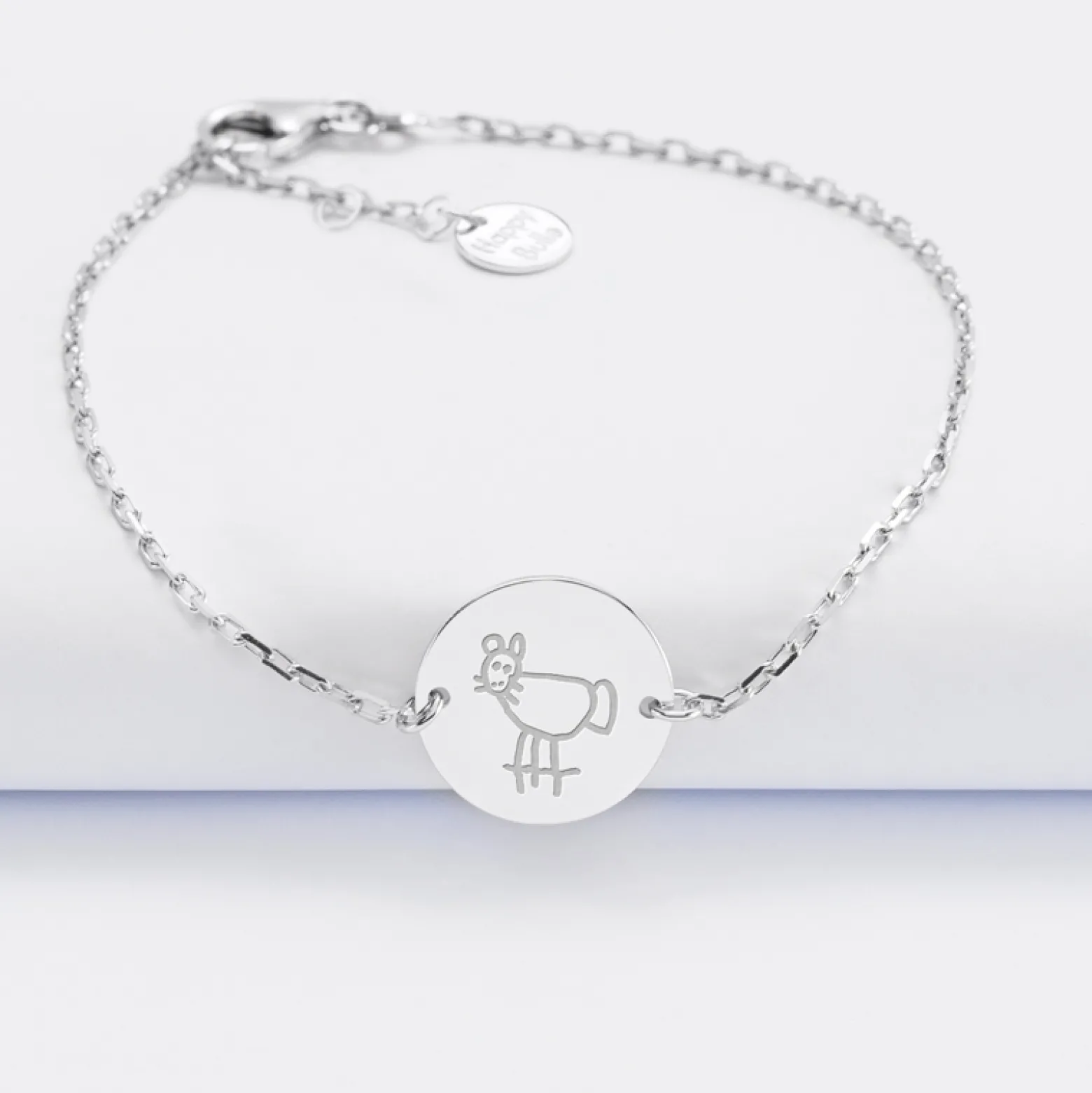 Bracelet baptême enfant chaîne personnalisé médaille gravée argent 2 trous 15 mm - Nos petits imparfaits