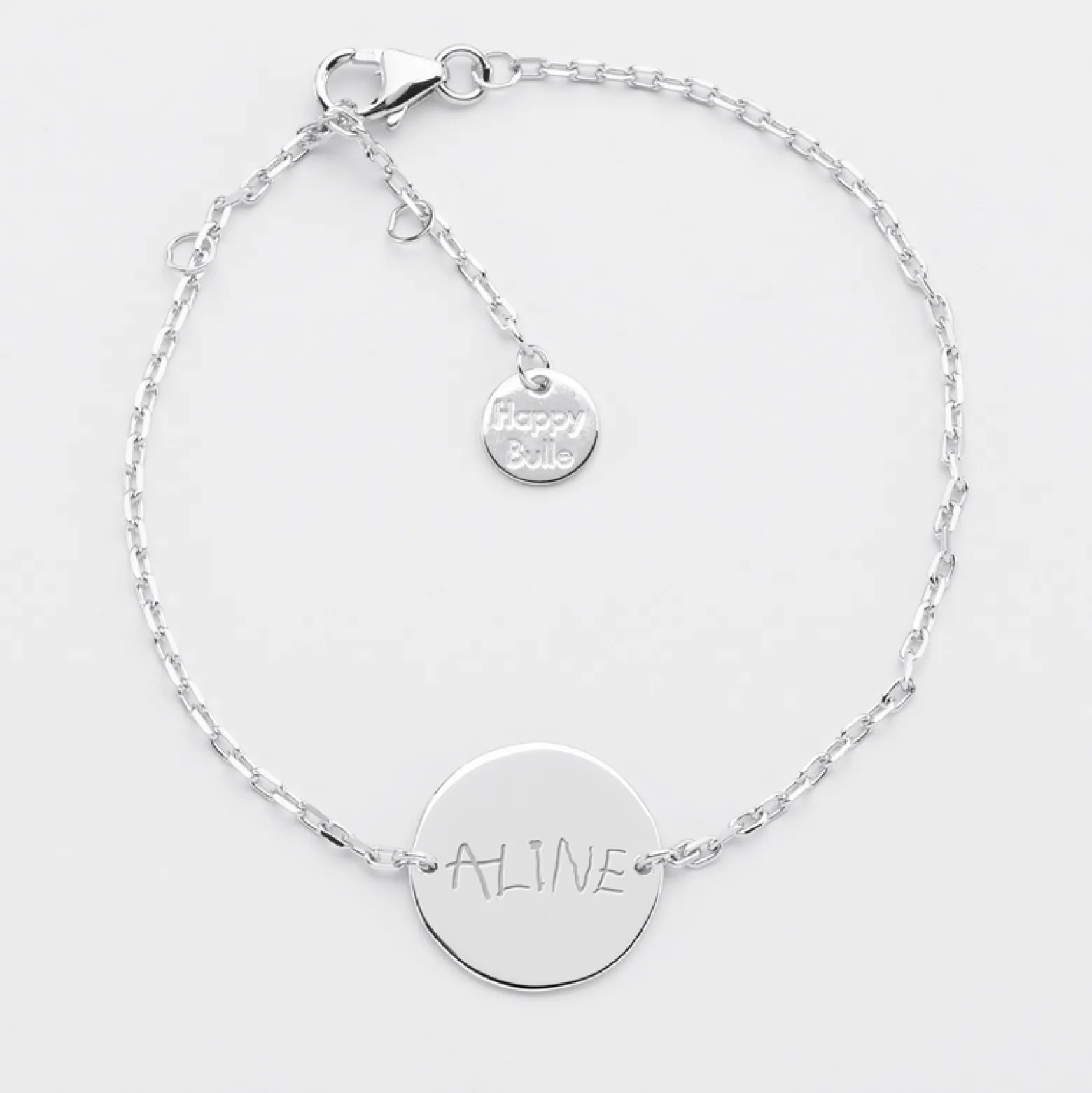 Bracelet baptême enfant chaîne personnalisé médaille gravée argent 2 trous 15 mm - Nos petits imparfaits